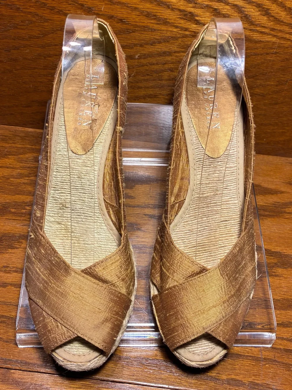 Lauren Ralph Lauren Bronze Shantung Espadrille Wedges Size 8.5